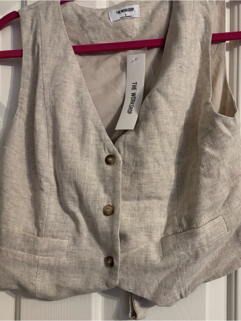 Women's Cream Linen Vest Top